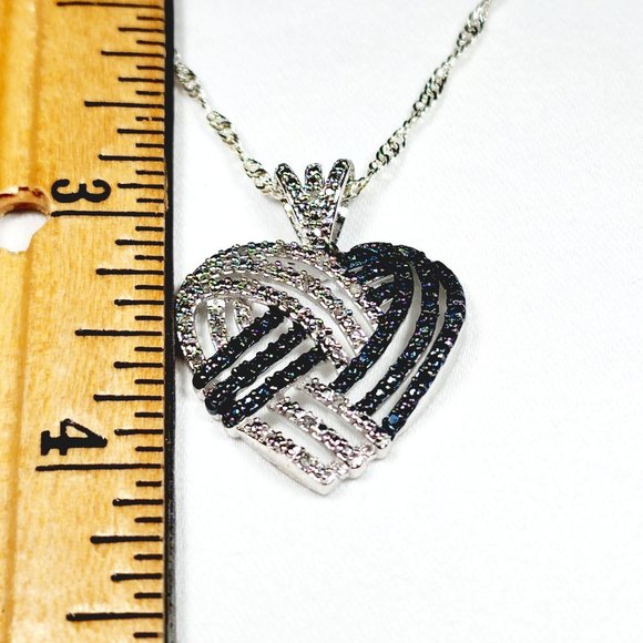 Blue & White Diamond heart pendant in Plat & Rhodium over 925 SS w/20" chain - Picture 4 of 5